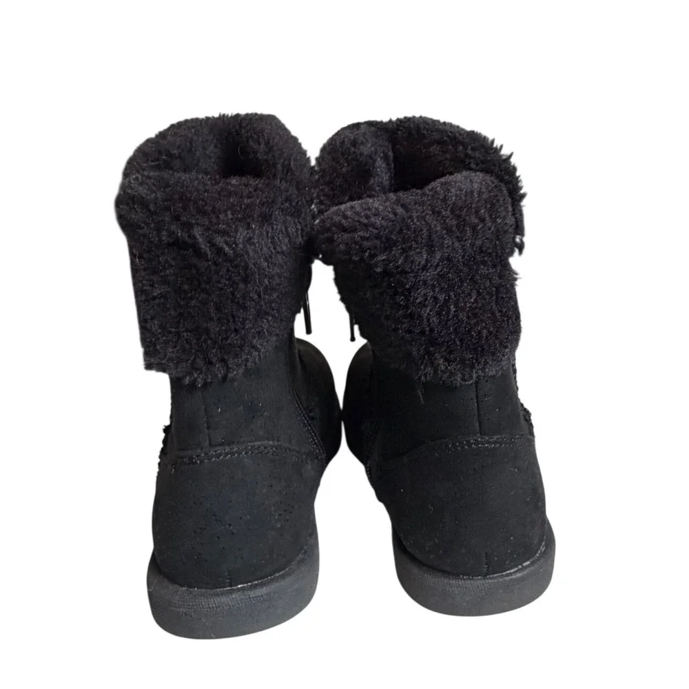 Roebuck & Co Kids Black Faux Suede Fur Trim Glitter Sparkle Boots Size 10